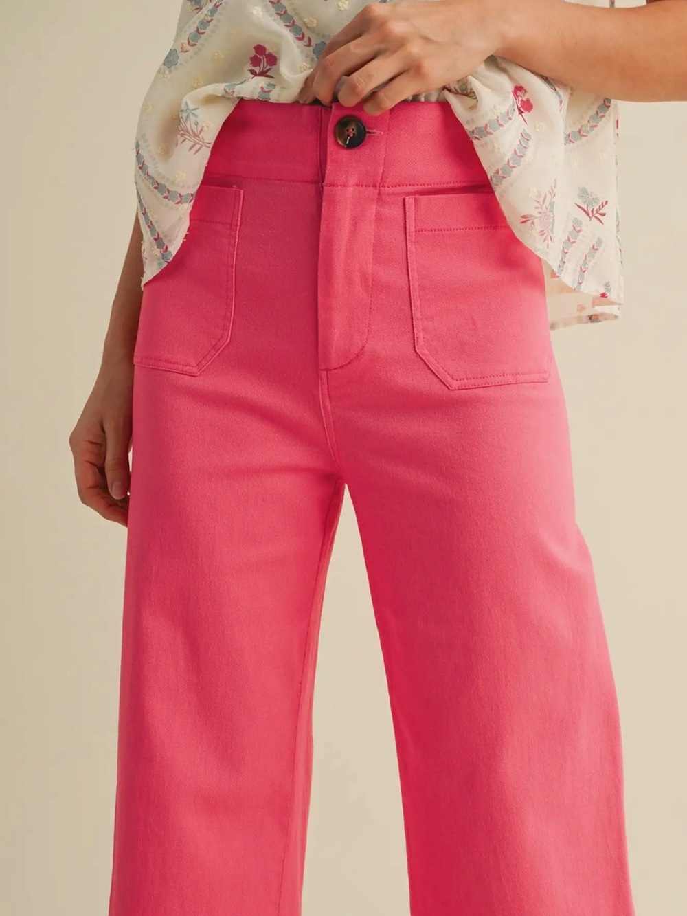 High-Rise Cropped Wide-Leg Jeans in Bright Pink - Picture 3 of 6